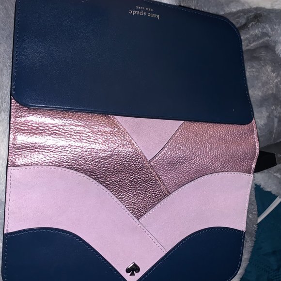 KATE SPADE NADINE LILAC METALLIC COLOR BLOCK MEDIUM CLUTCH CARD WALLET WLRU5589 - Picture 7 of 8